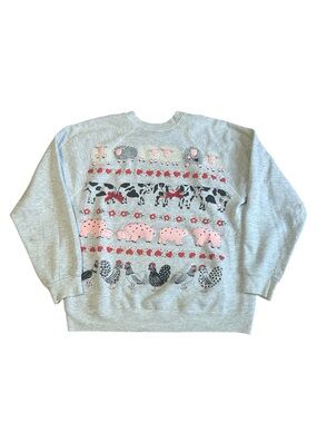 Vintage 1992 Farm Animal Sweatshirt Cottagecore Cows Pigs USA OS